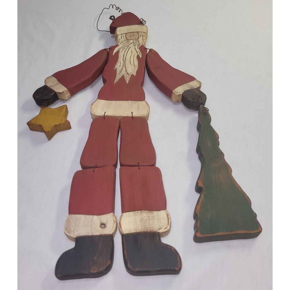 Handmade Wooden Santa Claus Hanging Wall Decor Primitive Folk Art Christmas